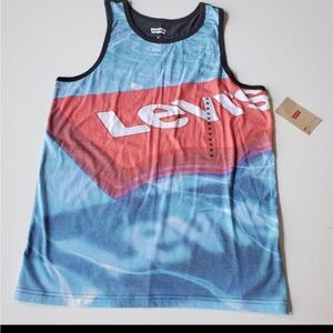 NEW M LEVI'S RED TAB SPELLOUT CLOUD LOGO MUSCLE SHIRT GRAY TANK TOP medium NWT